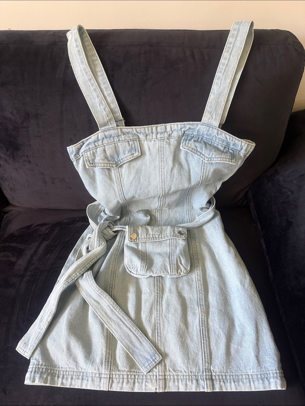MISSGUIDED Zip-up Denim Dress with Belt Bag